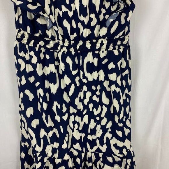 Bloom Chic NWT Notched Leopard Print Navy Cap Ruffle Sleeve Dress 14/16 - Picture 11 of 16